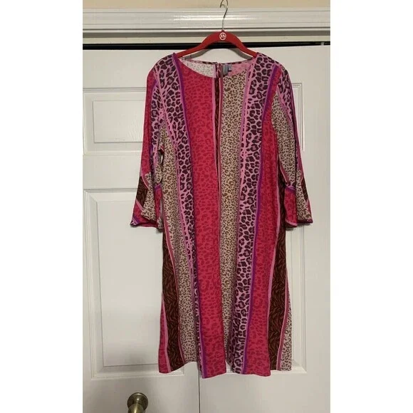 Anthropologie Blank London Pink Animal Print Shift Dress Size Large Boho - Picture 2 of 7